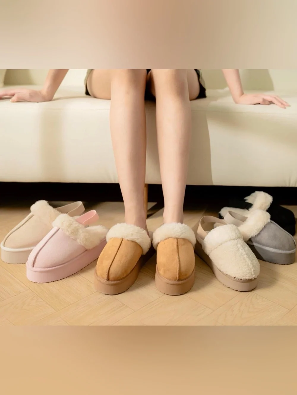 Cozy Off-White Fleece Shearling Platform Mule/Slipper w/Heel Strap Size 7.5 NIB